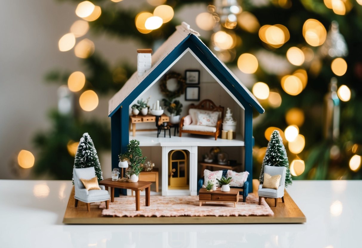 A miniature dollhouse with carefully placed furniture, tiny decor, and intricate details, showcasing expert decorating tips