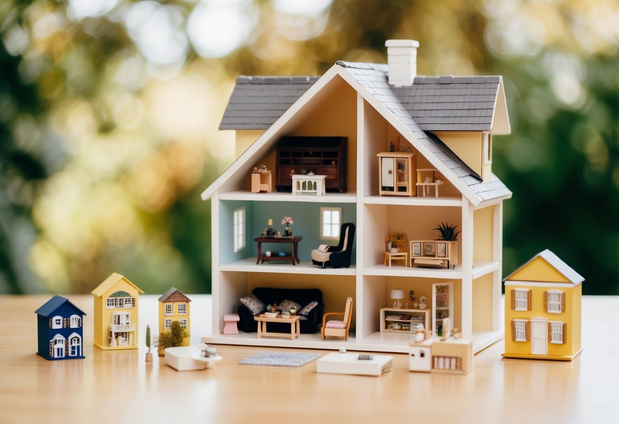 A dollhouse with miniature furniture and accessories displayed in various scales, showcasing the process of choosing the right scale for a dolls house