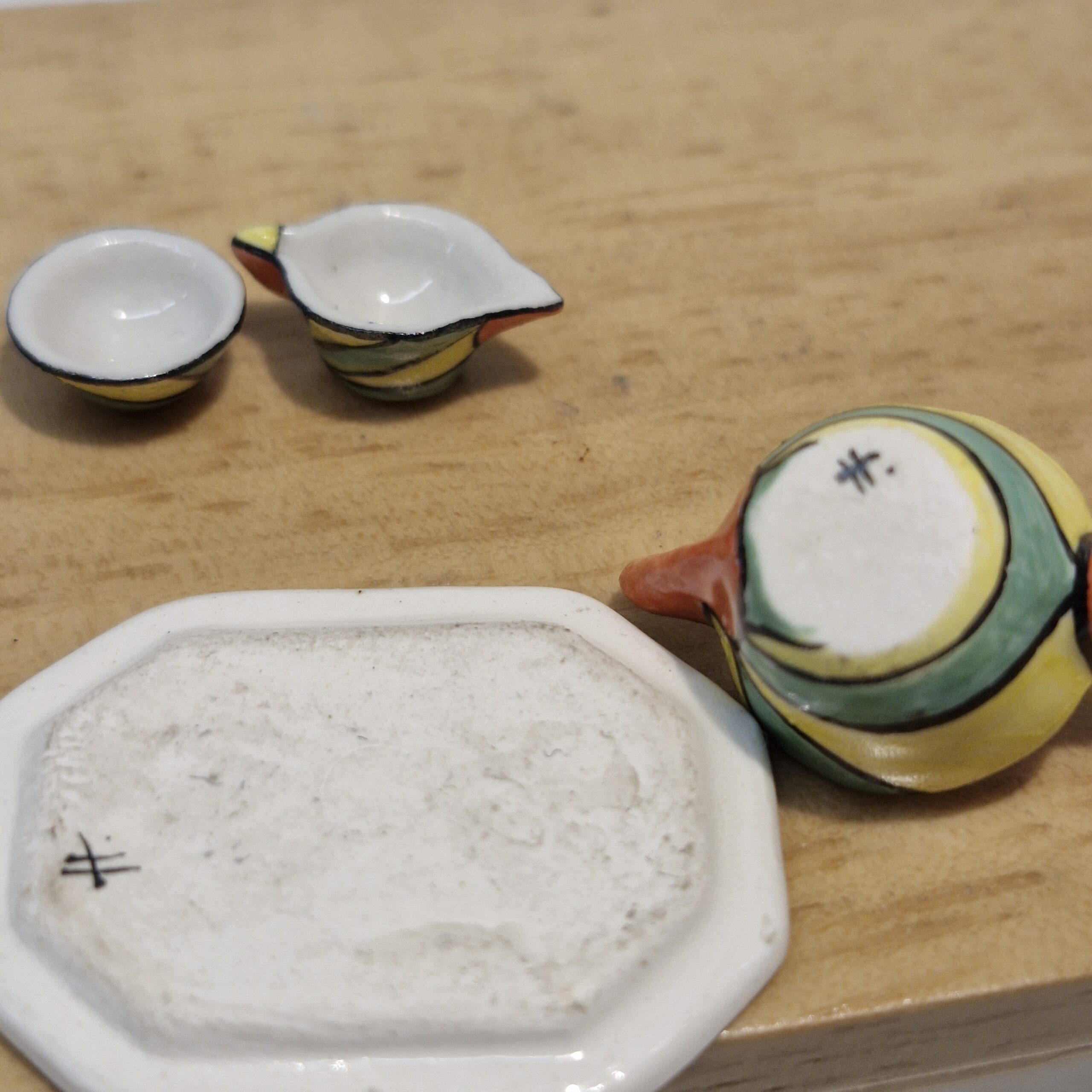 12th scale Dolls House Clarice Cliff Miniature Tea Set Signed by Muriel Hopwood RA53