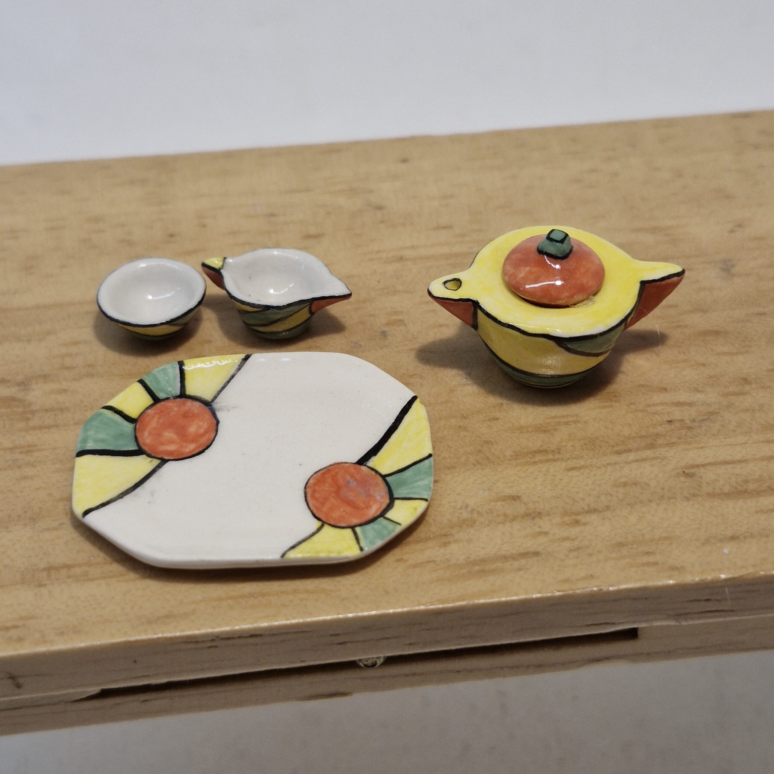 12th scale Dolls House Clarice Cliff Miniature Tea Set Signed by Muriel Hopwood RA53