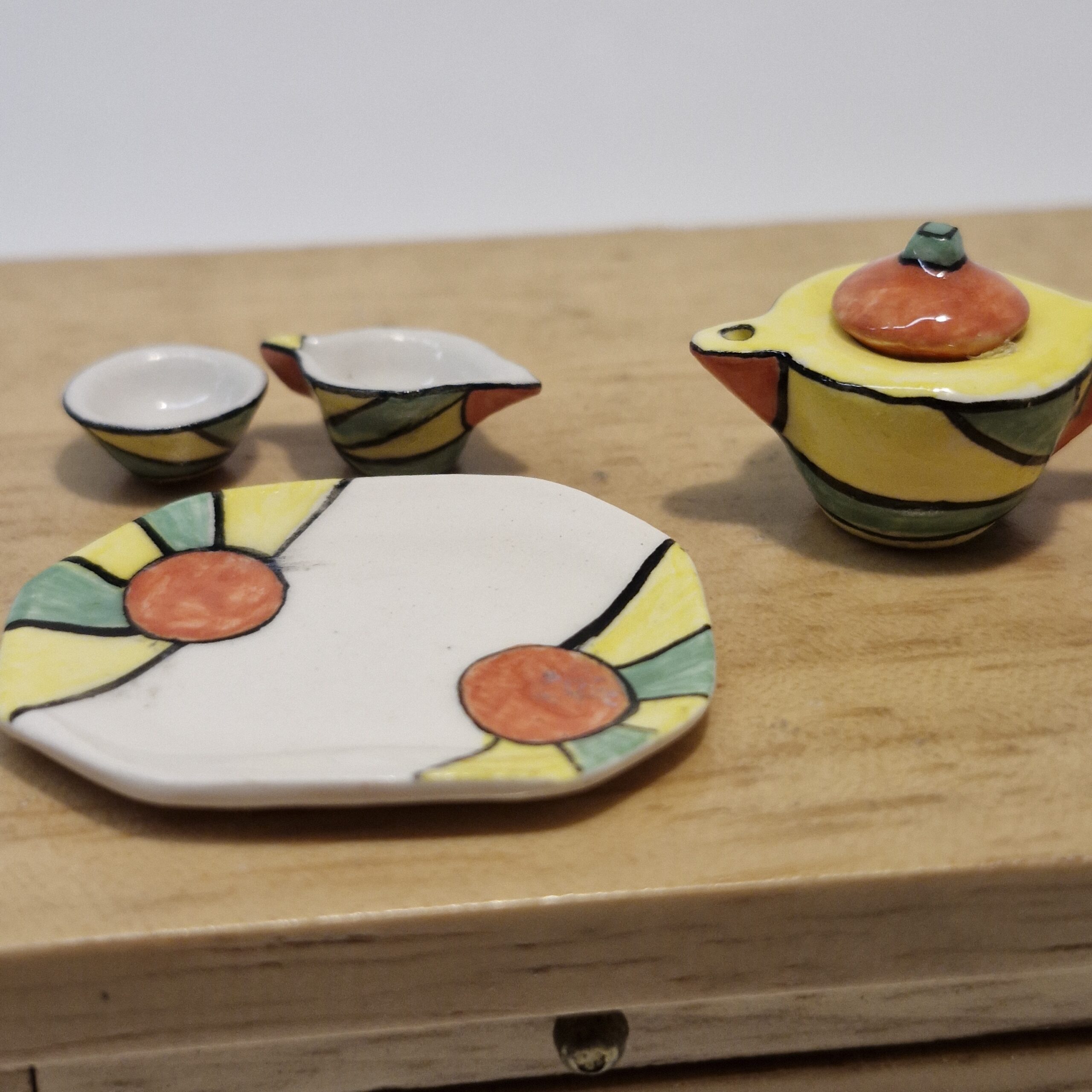 12th scale Dolls House Clarice Cliff Miniature Tea Set Signed by Muriel Hopwood RA53