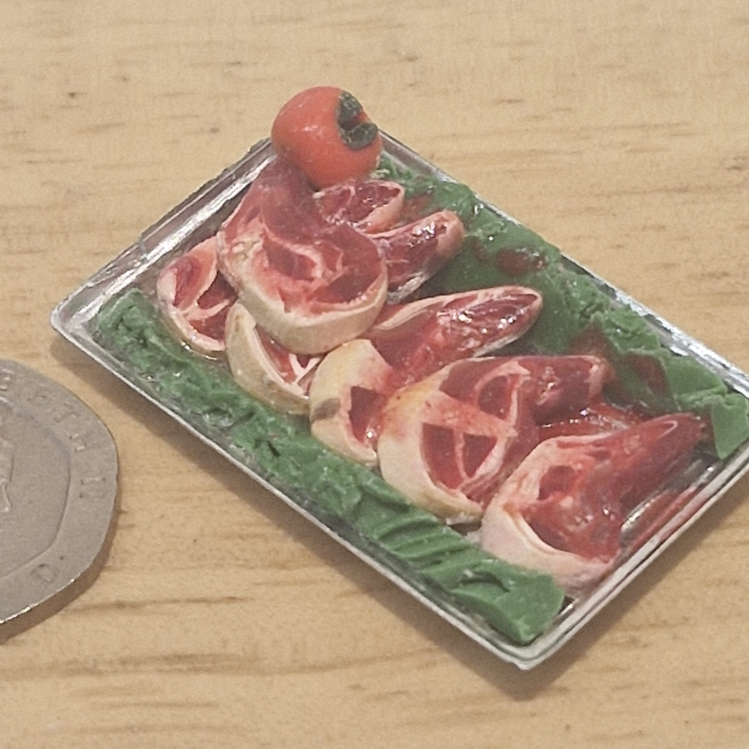 12th scale Dolls House Miniature Tray of Meat Pork Chops RD04