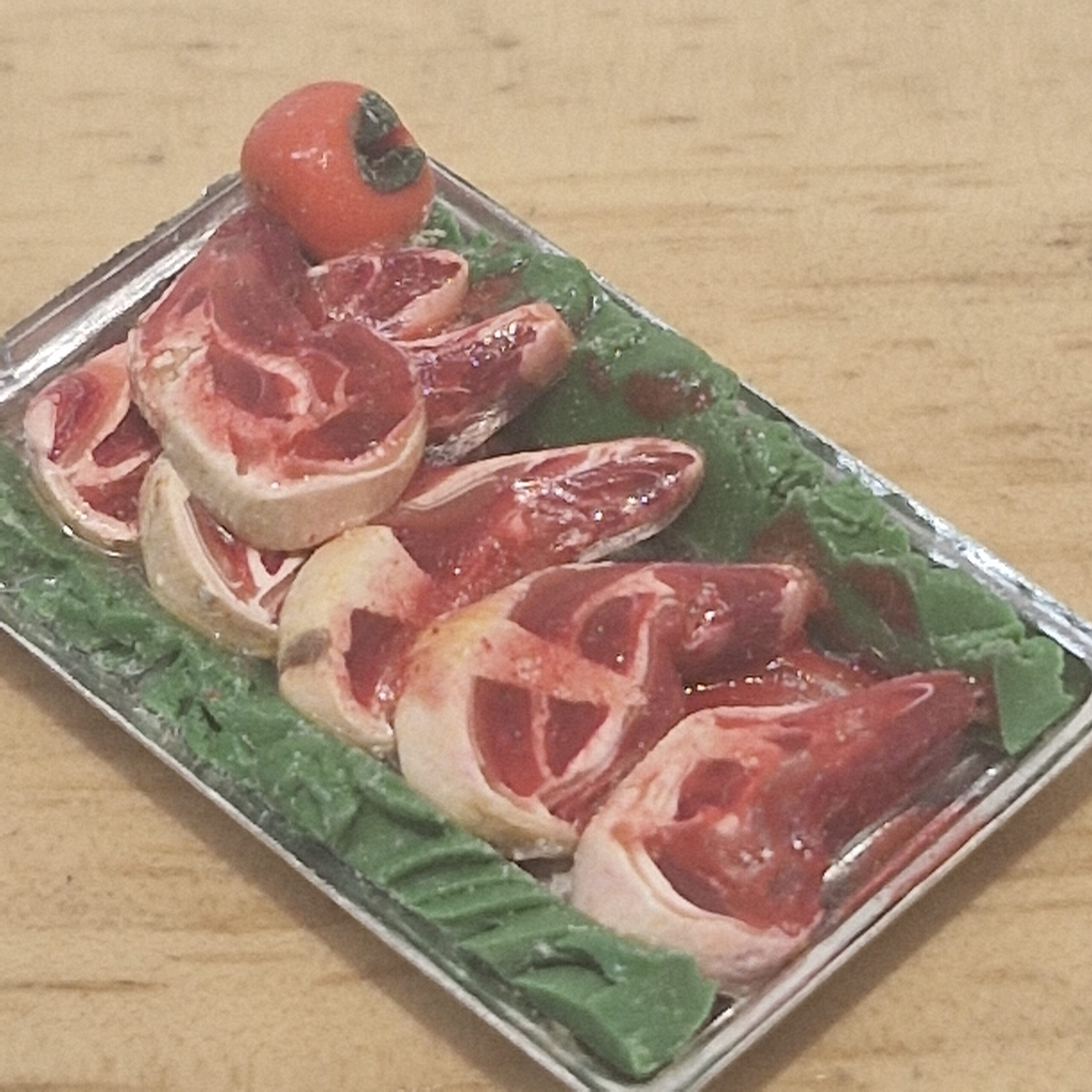 12th scale Dolls House Miniature Tray of Meat Pork Chops RD04