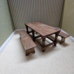 12th scale Vintage Oak Table and 2 Benches  Very fine Quality     VIN75