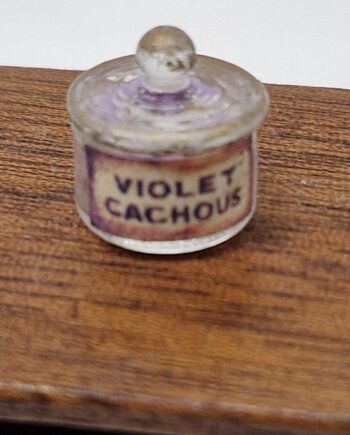 12th scale  Glass dish    with Violet Cachous Label     T38