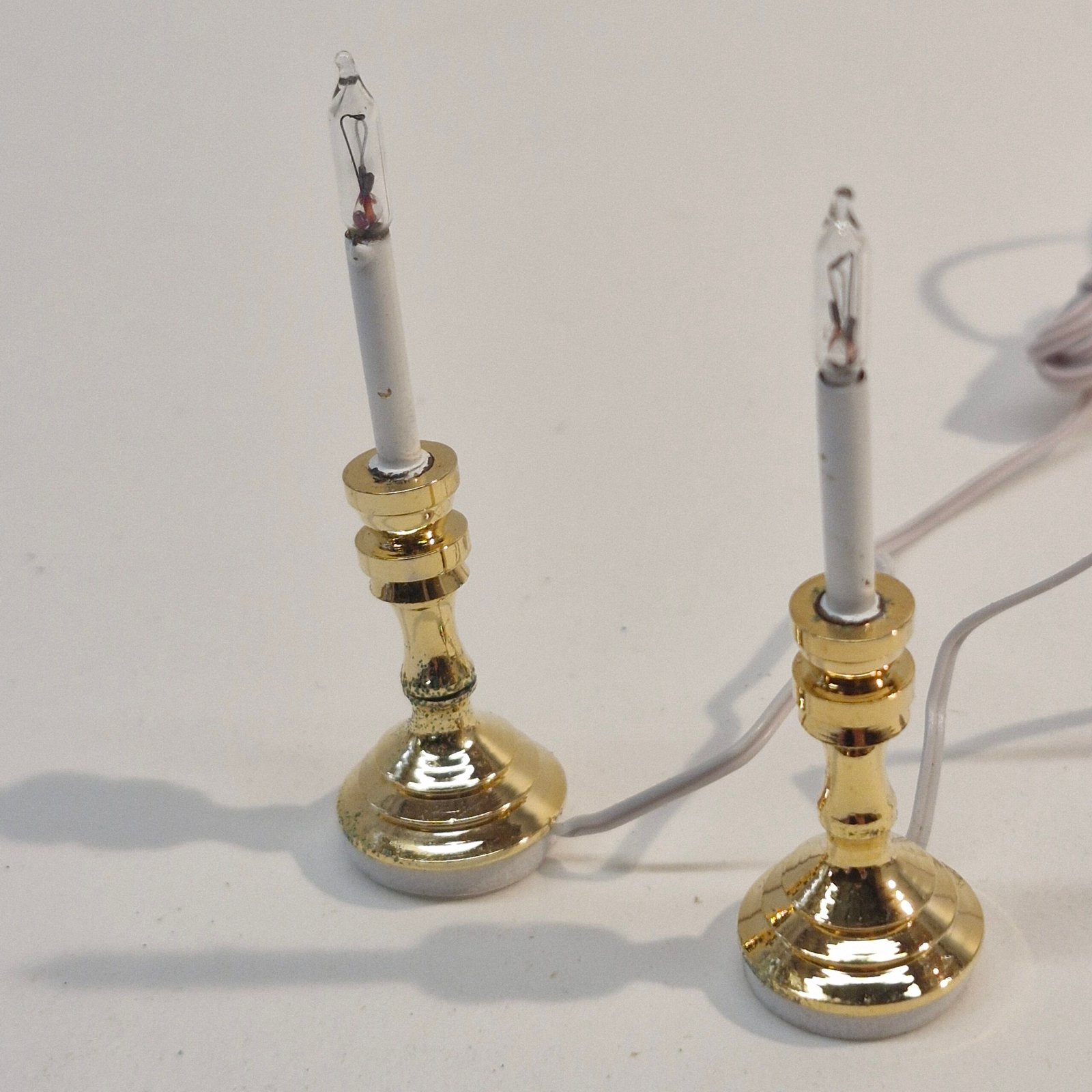 1/12 Dolls House Light Pair of Candle sticks - Wired LT104a