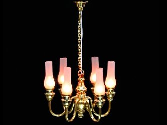 1/12 Dolls House Light - 6 Arm Candle Shades   Chandelier - Wired   LT8006