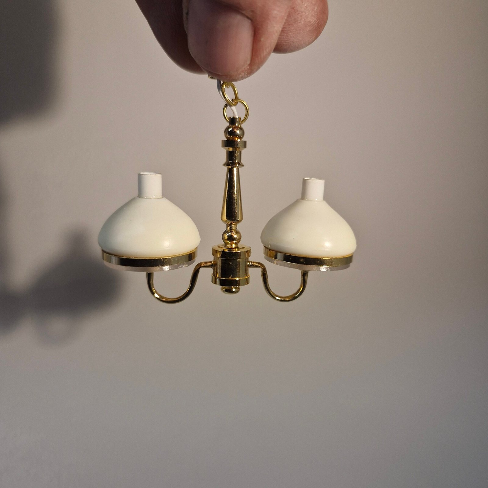 12th scale Dolls House Light 2 Arm Ceiling White Shades Light DL46