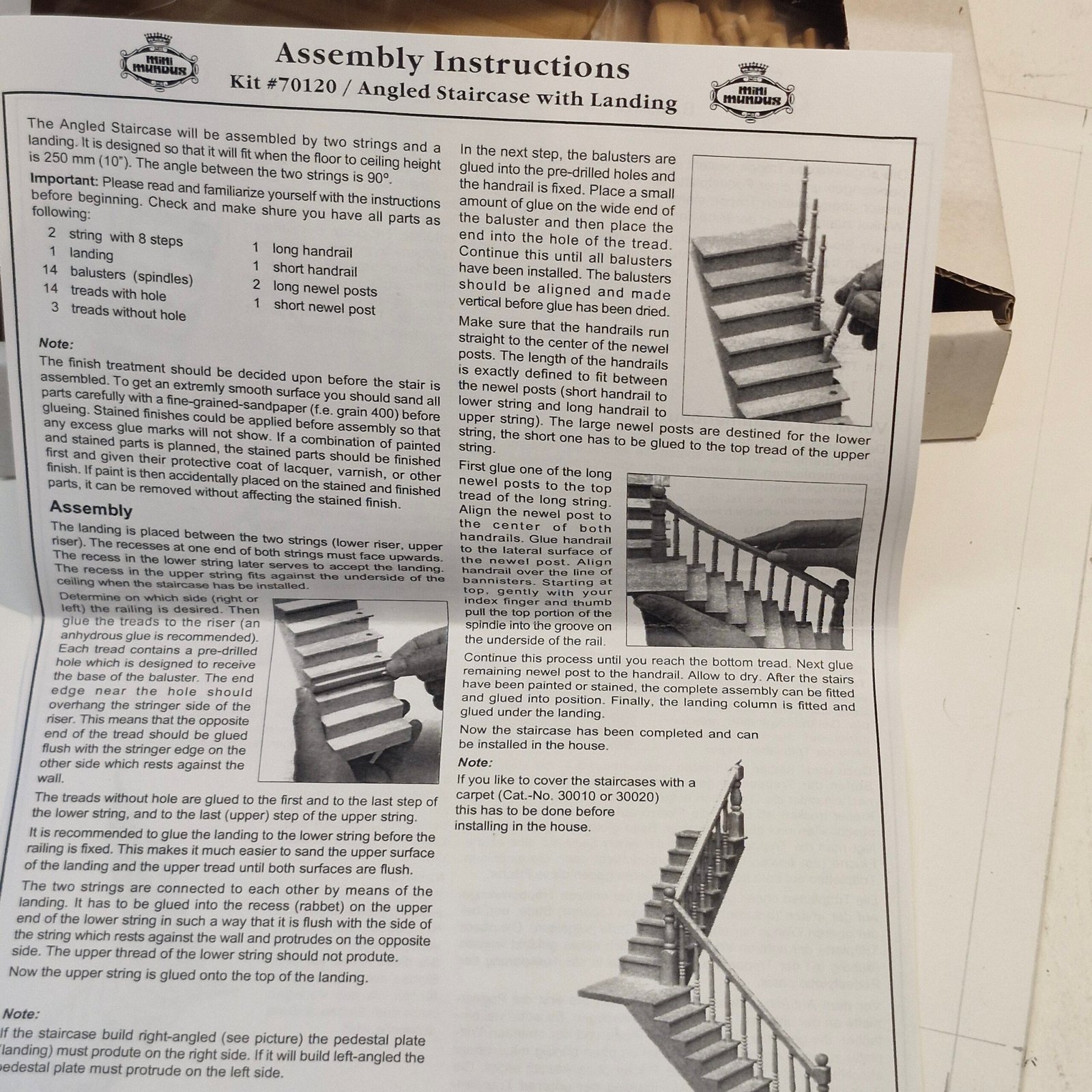 1:12th Scale Dolls House Mini Mundus Angle Stair kit MM70120